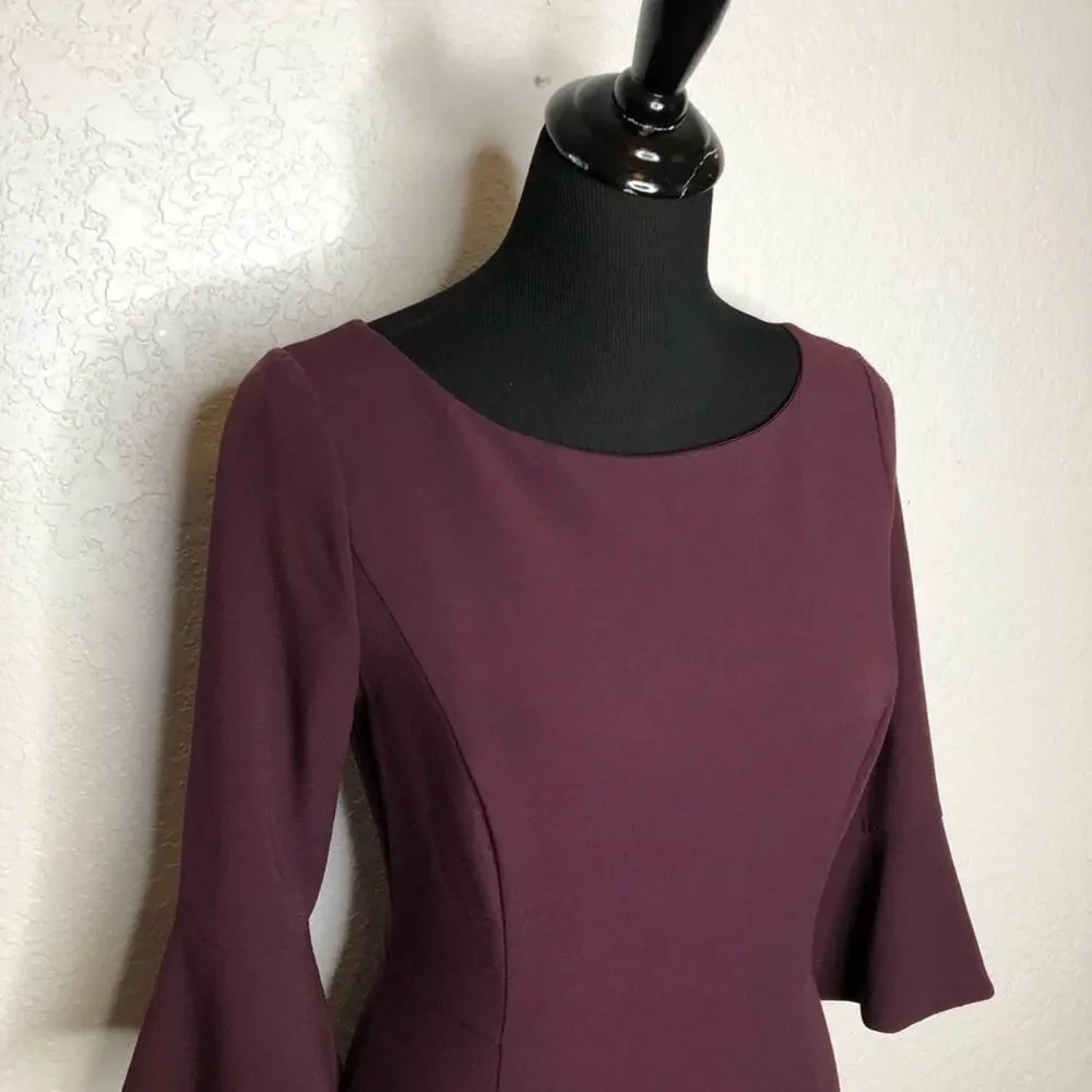 WHBM wine maroon purple bell sleeve midi sheath dress size 6